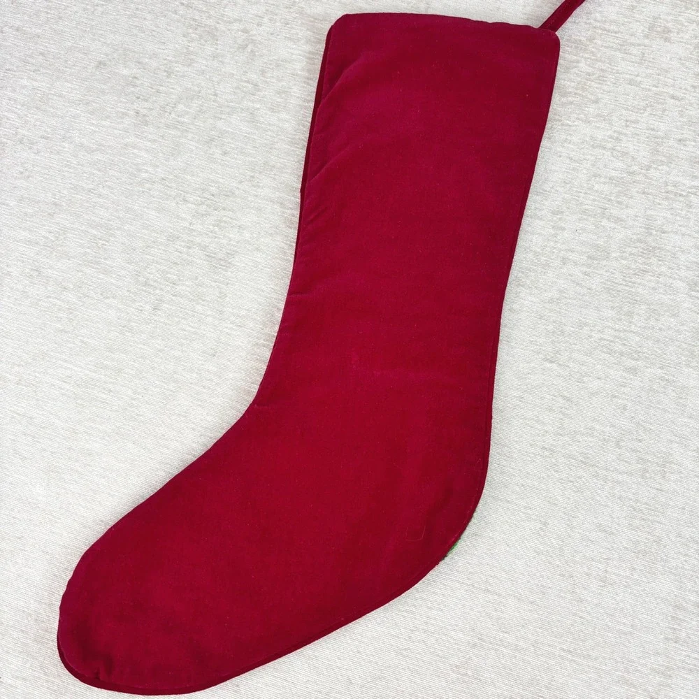 Vintage Needlepoint Cross Stitch Santa Garland Bow Christmas Stocking 18 in
